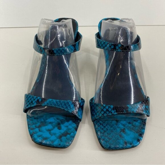 Marc Fisher LTD Womens Heeled Sandals 7M Blue Leather Snake Print Slip On - Picture 3 of 10